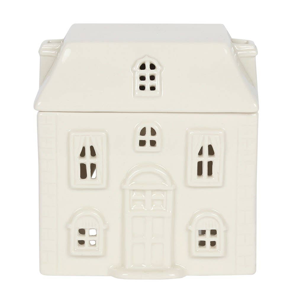 White Ceramic House Oil/Wax Tea Light Burner