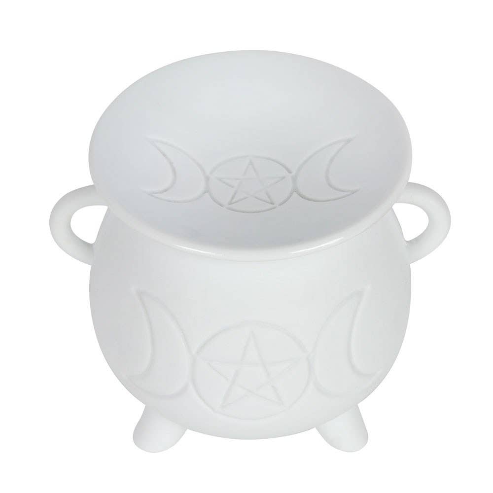 White Triple Moon Cauldron Oil Burner and Wax Warmer