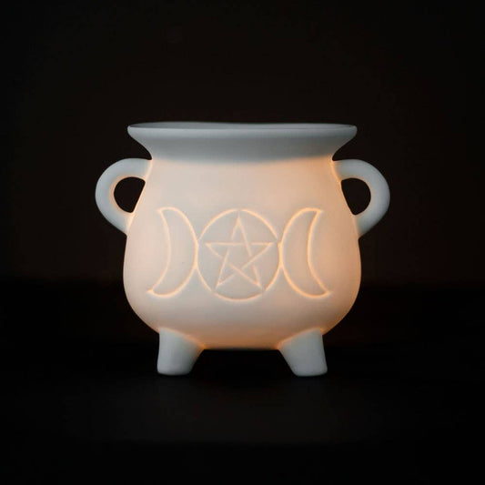 White Triple Moon Cauldron Oil Burner and Wax Warmer