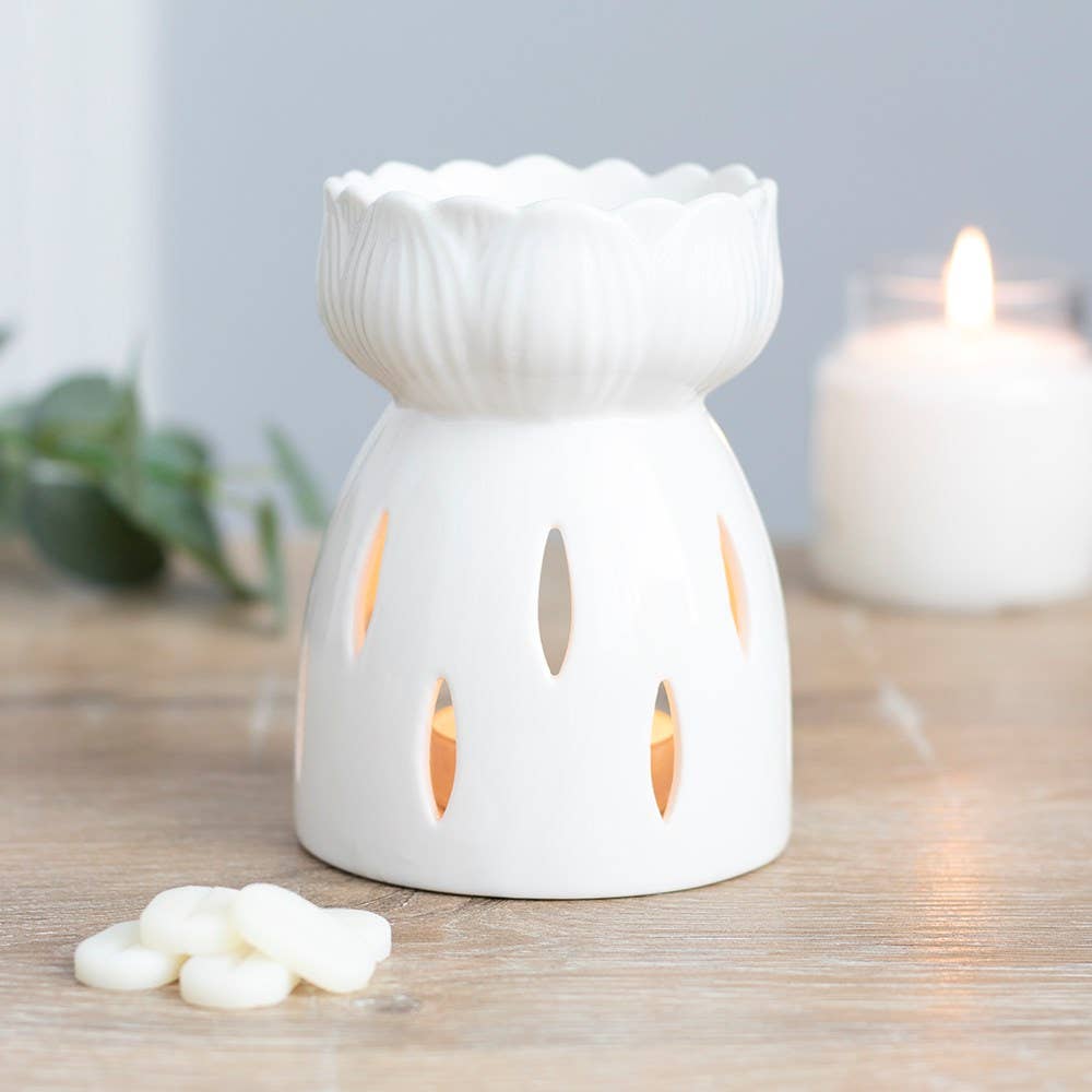 White Gloss Lotus Flower Oil Burner and Wax Warmer