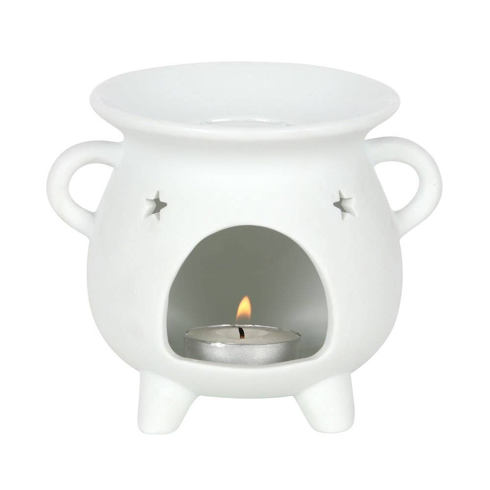 White Triple Moon Cauldron Oil Burner and Wax Warmer