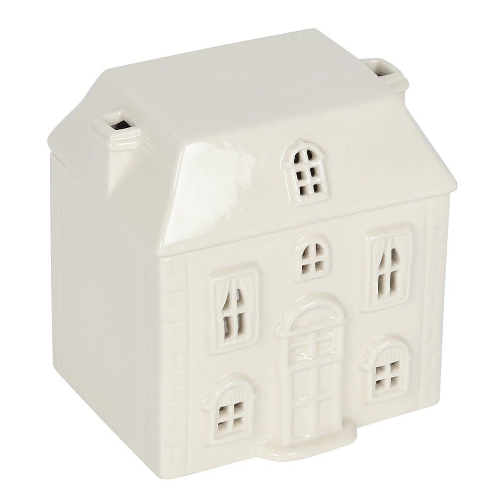 White Ceramic House Oil/Wax Tea Light Burner