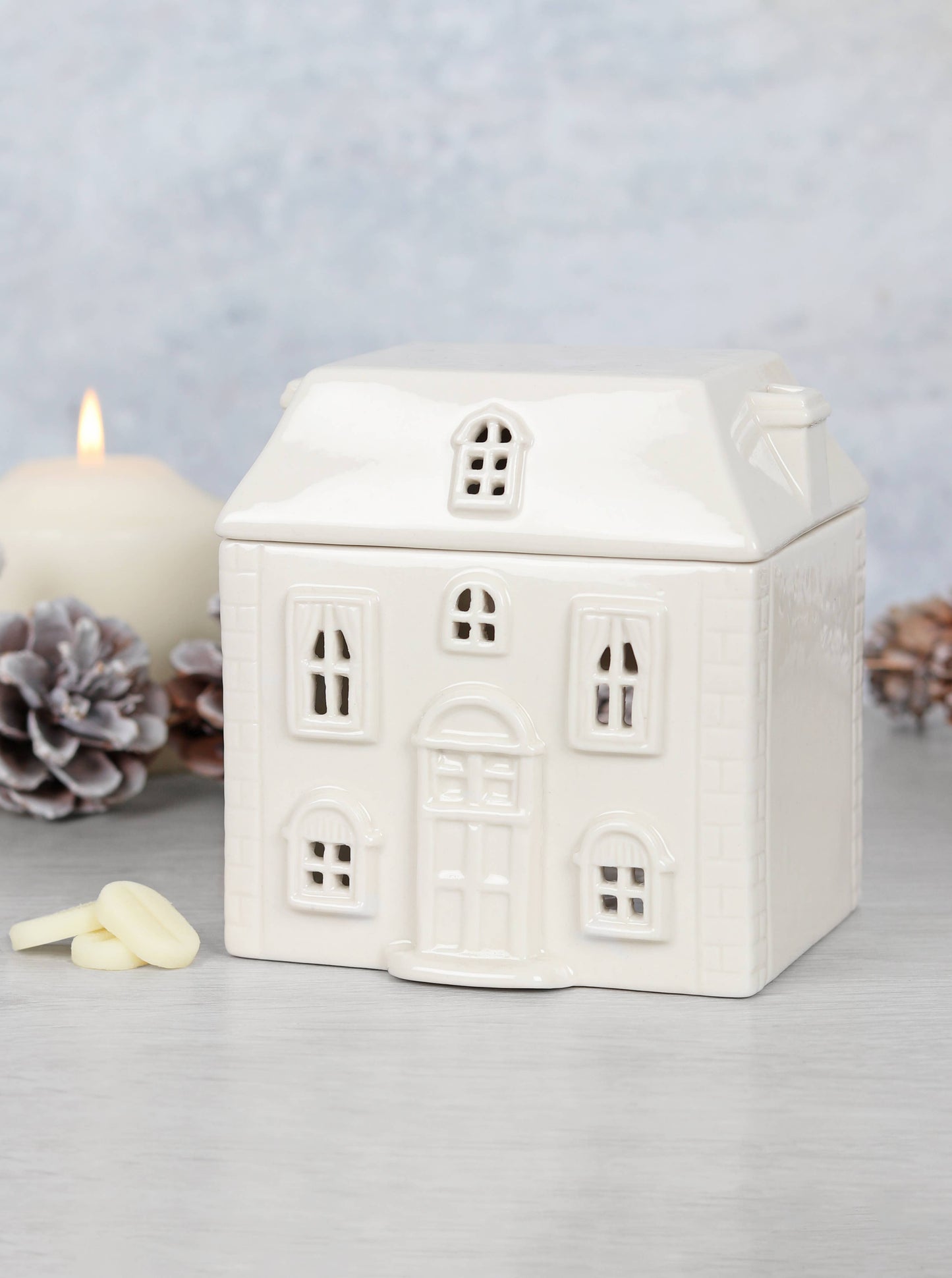 White Ceramic House Oil/Wax Tea Light Burner