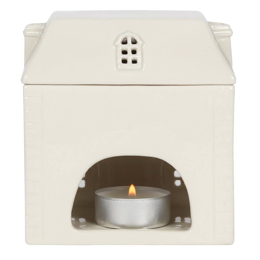 White Ceramic House Oil/Wax Tea Light Burner