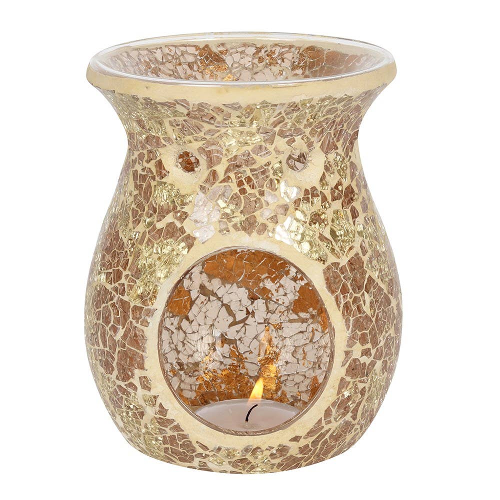 Large Gold Crackle Glass Oil Burner and Wax Warmer